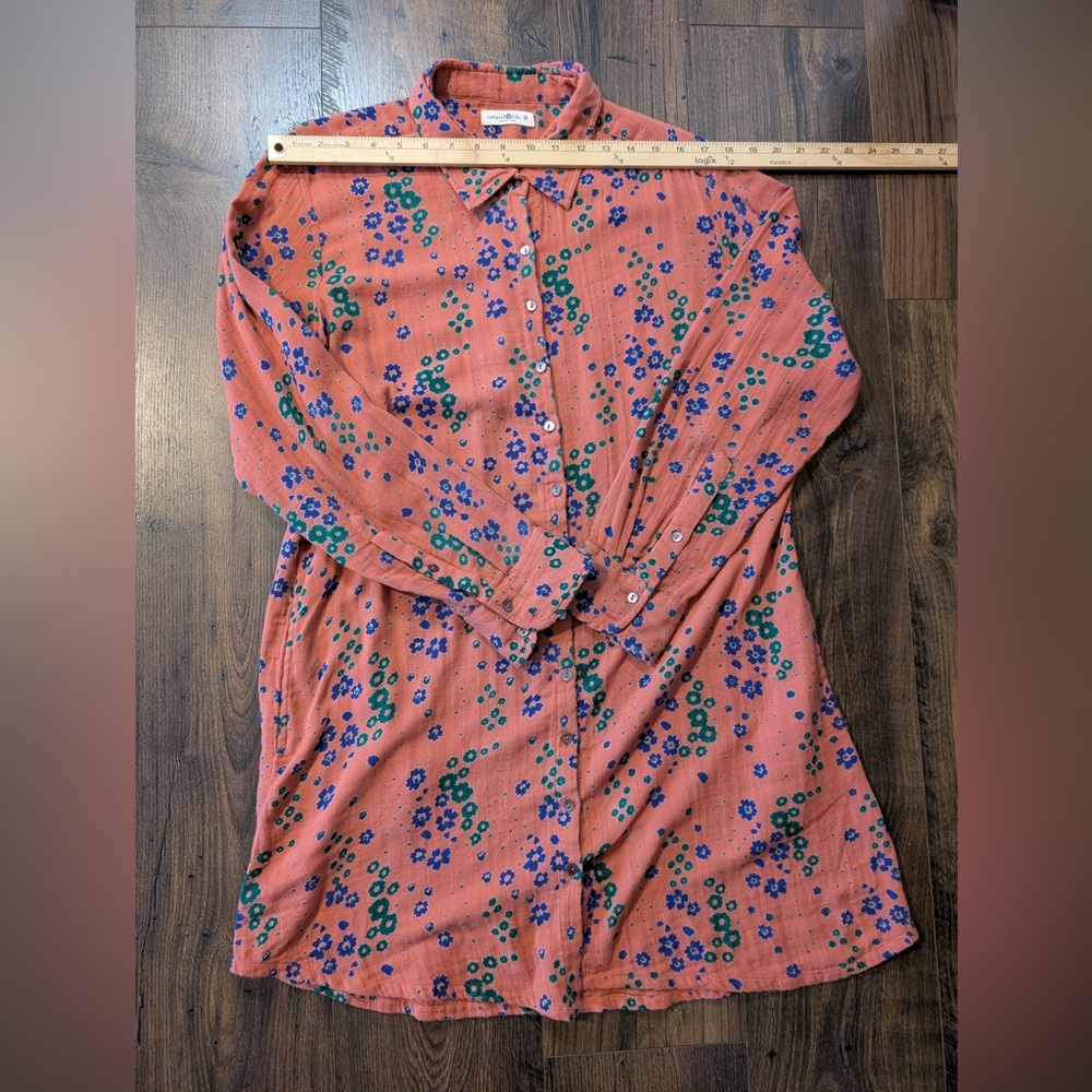 Natural Life 100% Cotton Georgia Shirt Dress Floral Coral Size Medium - Picture 10 of 11